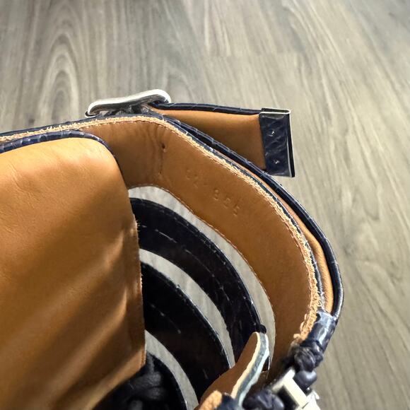 Chloe Riley Knee High Navy Leather Snakeskin Block Heeled Boots 37 NEW Bootie - Picture 5 of 7